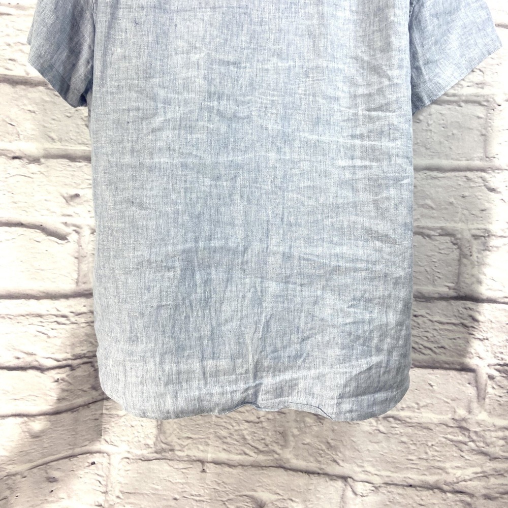 J.Crew Shirt Men's XL Blue Button-Down Short Sleeves Linen/Cotton Blend Slim - Picture 6 of 10